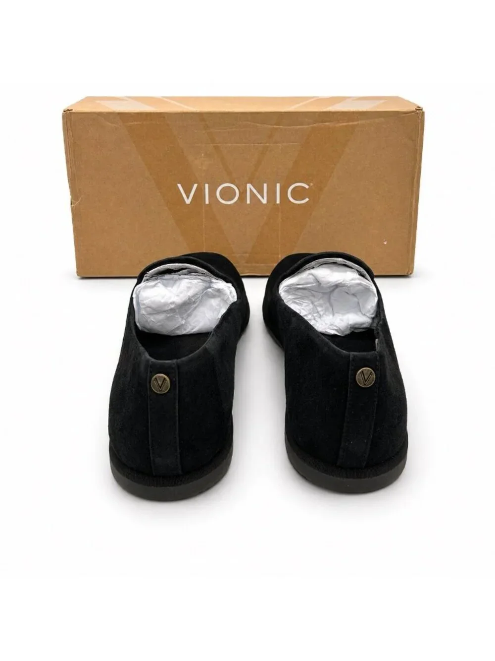 VIONIC Willa 2.0 Supportive Black Suede Leather Flat Women 9 WIDE Comfort Loafer